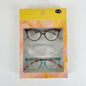 Laundry by Design +2.00 Reading Glasses Glitter Aqua Clear Brown Striped